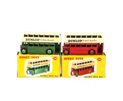 Dinky Toys 290 Double Deck Buses, two examples, both 3rd type with 'Dunlop' advertising, one red, one green, in original boxe