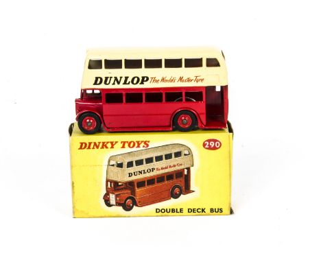 A Dinky Toys 290 Double Deck Bus, 3rd type, red lower deck, cream upper deck, 'Dunlop' advertising, red plastic hubs, in orig