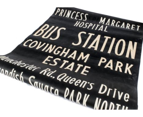 A Swindon Bus Destination Roller Blind, for Covingham Park, Manchester Road, Cavendish Square and other destinations, dated O