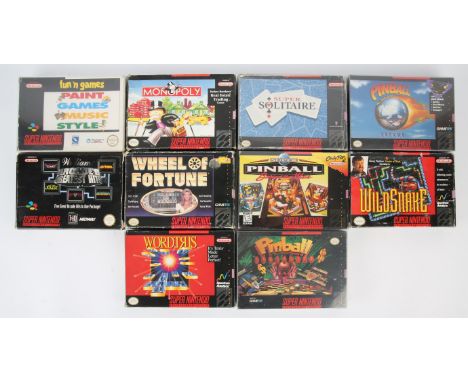 Super Nintendo (SNES) arcade/puzzle/party game mega bundle (x10 games) Highlights include: Wildsnake, Pinball Dreams, Wheel o