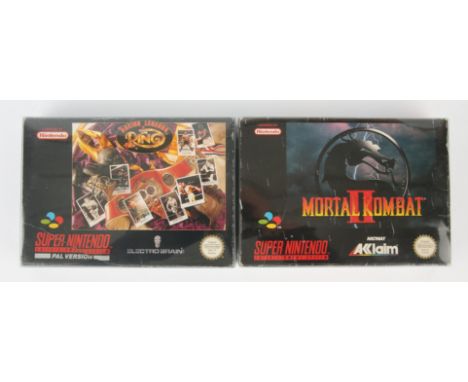 Super Nintendo (SNES) fighting bundle Includes: Boxing Legends of The Ring and Mortal Kombat II Condition Report:  Mortal Kom