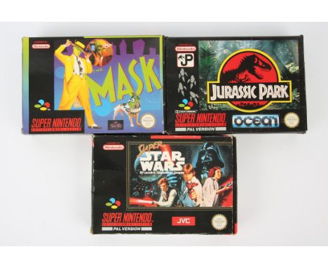 Super Nintendo (SNES) movie tie-in bundle Includes: The Mask, Jurassic Park and Super Star Wars Condition Report:  Games are 