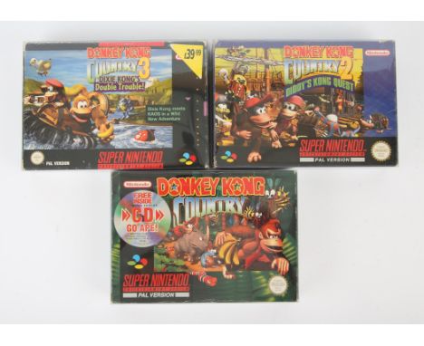 Super Nintendo (SNES) Donkey Kong Country bundle Includes: Donkey Kong Country 1 (w/Go Ape CD), Donkey Kong Country 2: Diddy'