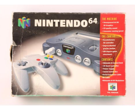 Nintendo 64 (N64) Console [with grey controller] Condition Report:  Console is CIB, untested and in used condition. The box i