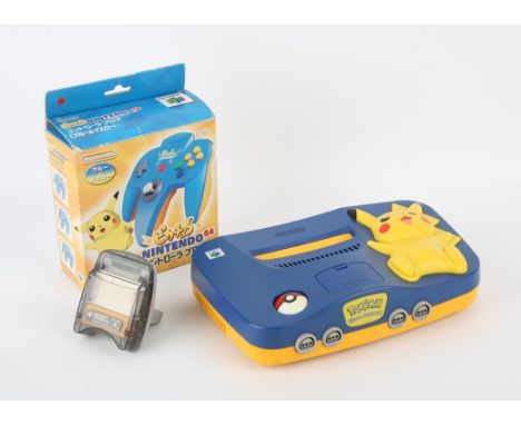 Nintendo 64 (N64) Pikachu Blue Console with Pikachu controller [boxed] + Transfer Pak accessory Condition Report:  Controller