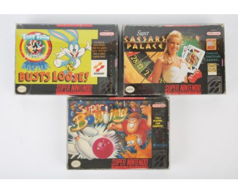 Super Nintendo (SNES) party game bundle Includes: Super Bowling, Buster Busts Loose and Super Caesars Palace Condition Report