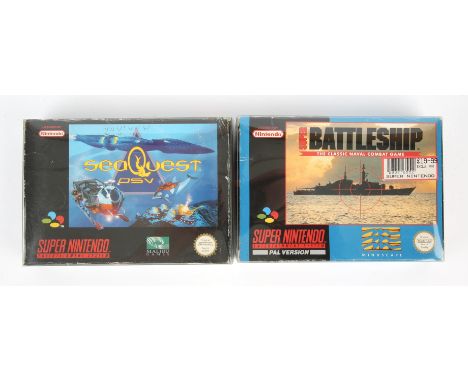 Super Nintendo (SNES) oceanic bundle Includes: Sea Quest and Battleship  Condition Report:  Sea Quest is CIB and Battleship i