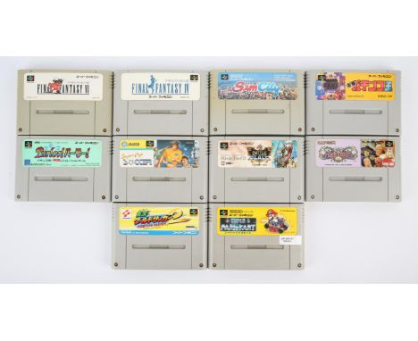 An assortment of loose NTSC-J Super Famicom cartridges (x10) Highlights include: Final Fantasy IV, Final Fantasy VI, Battle B