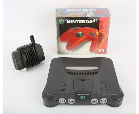 Nintendo 64 (N64) Console with boxed Red Controller + power supply Condition Report:  Console is loose and controller is boxe