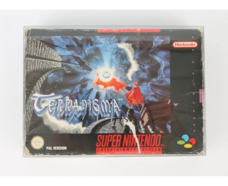 Super Nintendo (SNES) Terranigma game (PAL) Condition Report:  Item is boxed, without its manual and in used condition. 