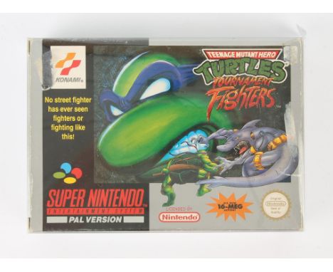 Super Nintendo (SNES) Teenage Mutant Ninja Turtles: Tournament Fighters (PAL) Condition Report:  Game is boxed and in used co