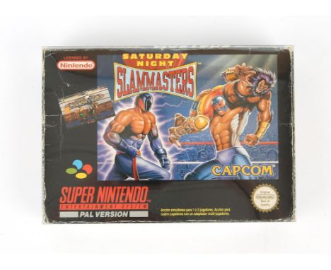 Super Nintendo (SNES) Saturday Night Slammasters (PAL) Condition Report:  Game is in used condition and missing its manual. 