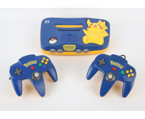 Nintendo 64 (N64) Pikachu Blue Console with 2 Pokémon controllers [unboxed] Condition Report:  Item is unboxed, without origi
