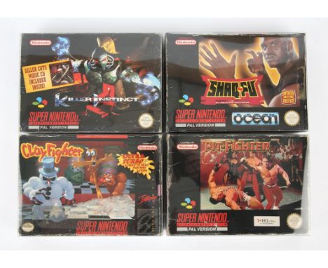 Super Nintendo (SNES) fighting game bundle Includes: Killer Instinct [w/ Killer Cuts CD], ClayFighter, Pit-Fighter and Shaq-F