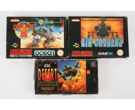 Super Nintendo military games bundle Includes: Desert Strike (Super Famicom), Air Cavalry (SNES) and Choplifter 3 Condition R