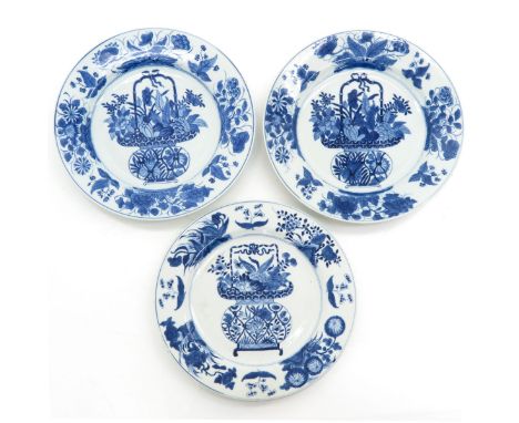 Depicting basket of flowers in center of plate with floral decor on border, marked with double ring and censer, 26 cm. in dia