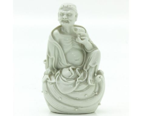 Depicting Lohan holding cup, Kangxi, blind mark, see Donnelly plate F1g, Family of Ho, 13 cm. tall, tiny piece missing by wat