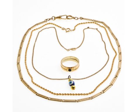 Including two necklaces, watch chain and ladies ring.