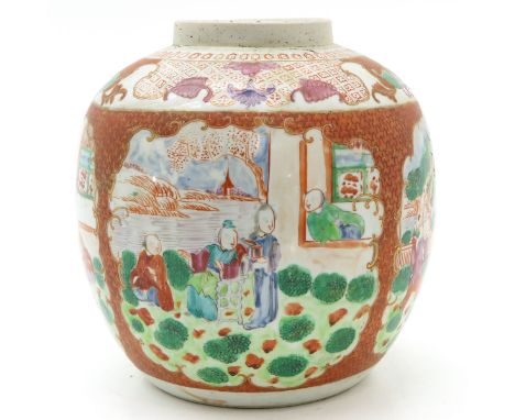 Decorated with diverse scnenes of Chinese figures, marked with double ring on bottom, 23 cm. tall. 