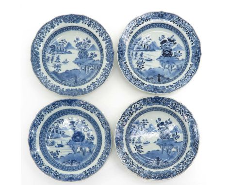 Landscape decor with mountains and scenes on water, marked with double ring and seal mark, 25 cm. in diameter, in diverse coo