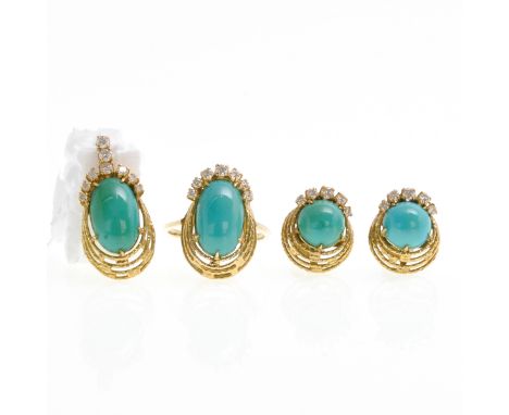 Including ring, earrings, and pendant, all set in 18KG, ring size 18.
