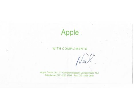 Apple Records compliments slip signed by Neil Aspinal first name only This item are formerly the property of Beatles Fan Club