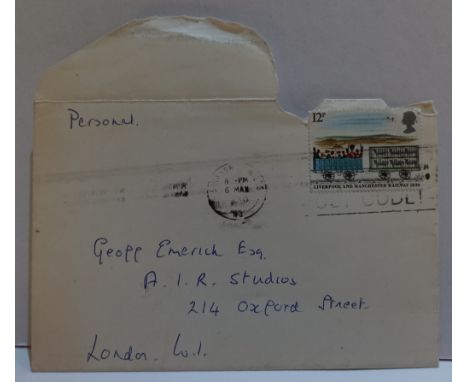 Handwritten card from Judy Martin with photograph and mailing envelope This item is formerly the property of Beatles Recordin