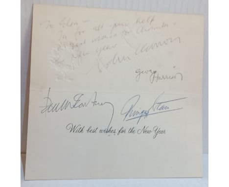 A Christmas Card with envelope addressed To Elsa Breden (Goodlass)from The Beatles. The writing and signatures in the card ar