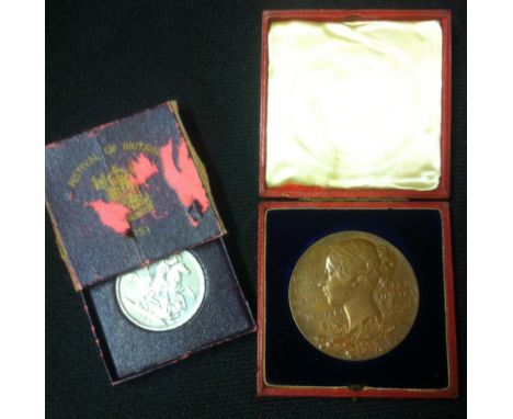 COINS : 1897 Diamond Jubilee medal boxed. Fine item. Plus a 1951 Festival medal boxed