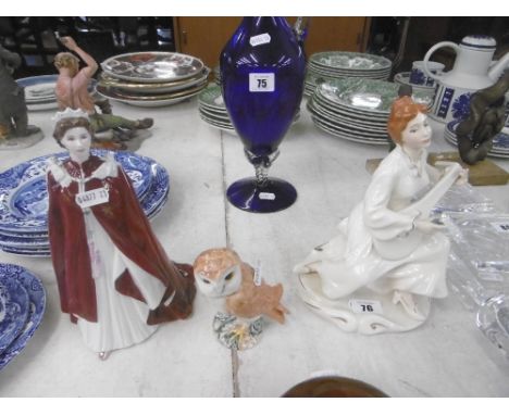 THREE FIGURINES INC. ROYAL WORCESTER, ROYAL DOULTON, PLUS A BESWICK OWL