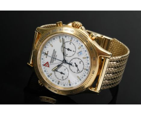 Gelbgold 750 Jaeger LeCoultre Heraion Chronographe Reveil Armbanduhr mit angesetztem Gelbgold 585 Armband, Quartzwerk, Stunde