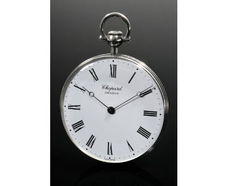 Chopard Silber 800 Frackuhr, Handaufzug mit geriffeltem Münzrand, weißem Emaille Zifferblatt, römischen Zahlen und Punktindiz