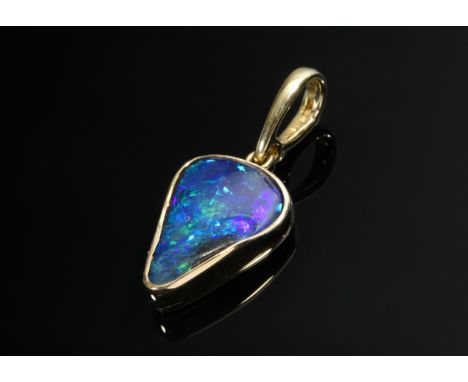 Moderner Gelbgold 585 Boulder Opal Clip oder Anhänger, 5,6g, L. 3,5cm
