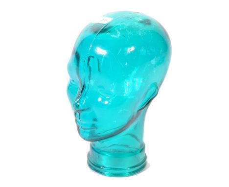 A 20th century art deco style moulded pressed glass phrenology type head - shop display stand / milleners mannequin head. Mou