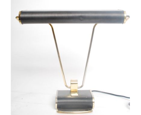 Eileen Gray - A Jumo edition art deco style desk lamp being raised on adjustable v-shaped rods that pivot on a square formed 