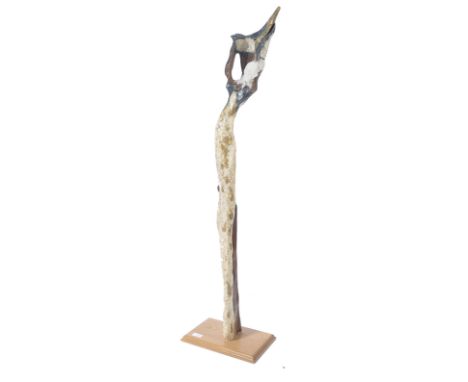 An unusual 20th century sculpture figure entitled ' Long Tall Karl ' by Elaine Forest. The sculpture constructed of papier ma