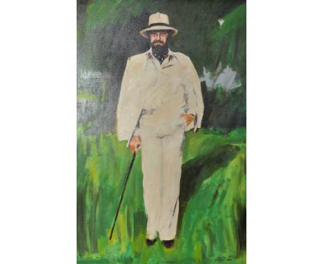 Henry Mee (British b.1955) large framed oil on canvas portrait study of renowned journalist John Lloyd. John Lloyd was a&nbsp