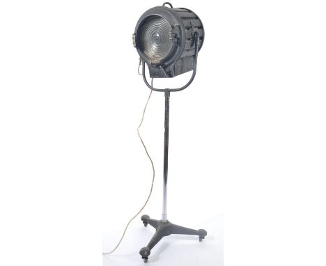 An early 20th century large industrial stage / film&nbsp; theatre spot light by Mole Richardson on a tall column with a splay