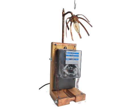 A good Industrial meter on wooden plinth being upcycled to a table lamp. The meter bearing notation for EigenDom Energiebedri