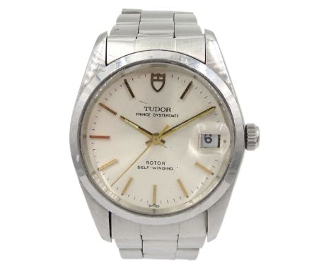 Tudor Prince Oysterdate gentleman's stainless steel Rotor Self-Winding wristwatch, circa 1986, silvered dial with date apertu