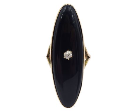 Victorian gold large oval onyx mourning ring set with a single stone diamondCondition Report:Shank tested 9ct (however stampe