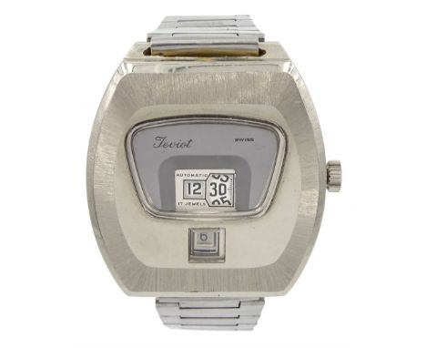 Teviot jump gentleman's automatic stainless steel and chrome plated wristwatch, back case No. 12653, on stainless steel strap