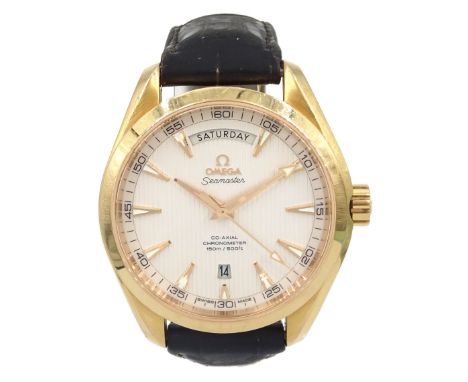 Omega Seamaster Aqua Terra 150M Co-Axial Chronometer Day-Date 18ct gold wristwatch, Cal. 8612, serial No. 86569172, on origin