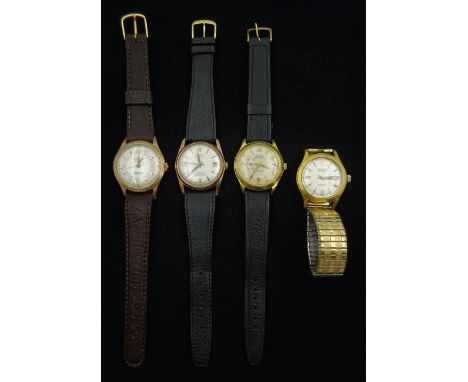 Four plated and stainless steel automatic wristwatches including Ermano and Romona both 30 jewels, Exactus and Tosal both 25 