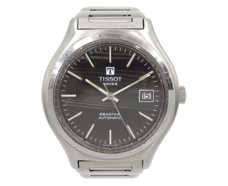 Tissot Seastar gentleman's stainless steel automatic wristwatch, black dial with date aperture, on original stainless steel b