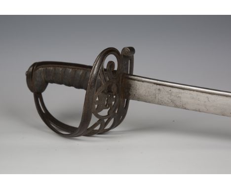 An 1827 pattern Rifle Corps officer's sword with single-edged pipe-back blade, blade length 82.5cm, engraved with foliate des