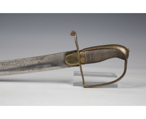 A George III infantry officer's sabre with curved single-edged fullered blade, blade length 71cm, with overall foliate and ot