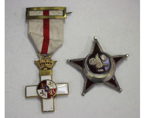 A Turkish Gallipoli Campaign Star, silver plated and red enamelled, officer's issue, the back detailed 'B.B &amp; Co', togeth