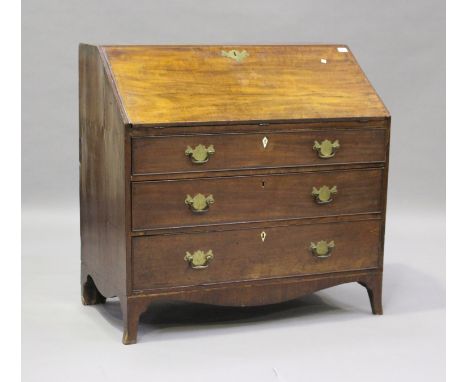 A George III mahogany bureau, the fall front above three long drawers, on bracket feet, height 105cm, width 107cm, depth 60cm
