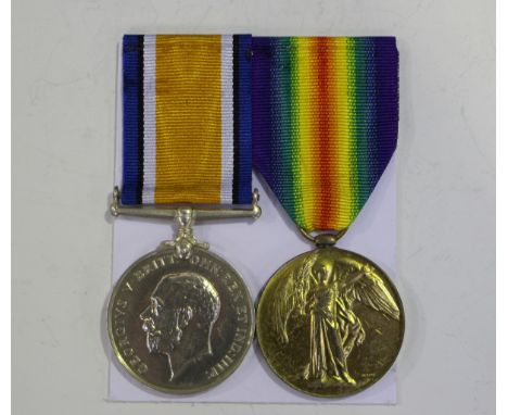 A 1914-18 British War Medal and a 1914-19 Victory Medal to '47232 Pte. G.E.Gumbrell. W.York.R.' and a First World War period 